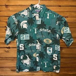 Vintage Reyn Spooner Michigan State Spartans Mens Size Large Green Hawaiian AOP